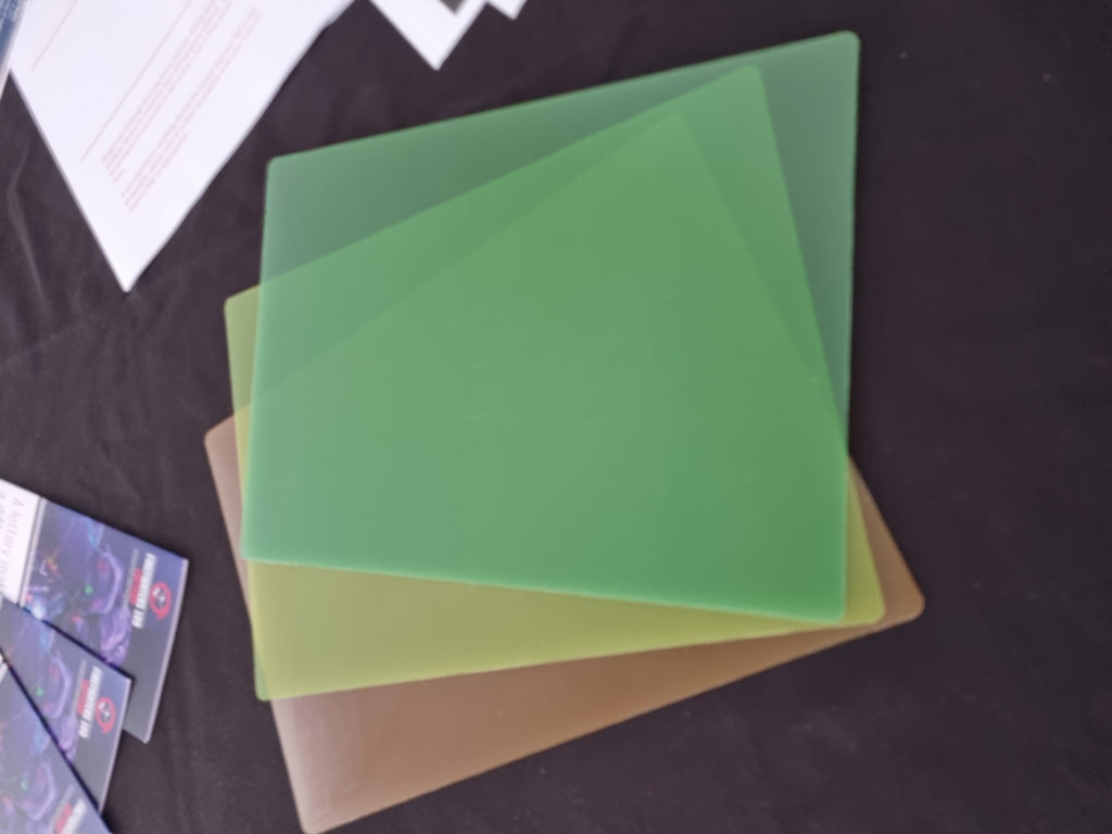 Three coloured overlays